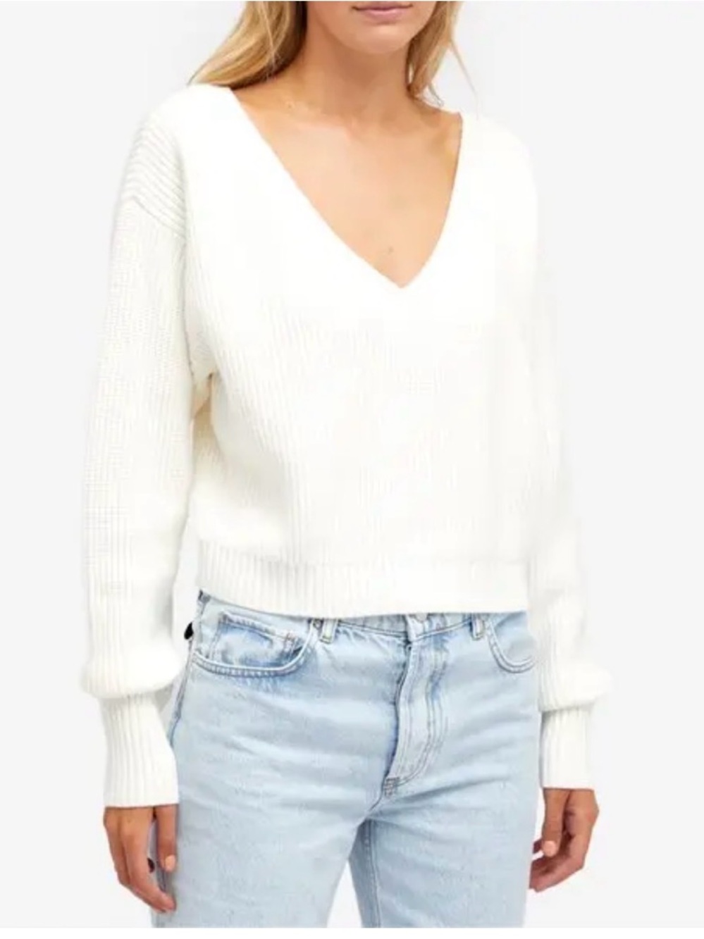 Good American Cream V-Neck Sweater NWOT size large